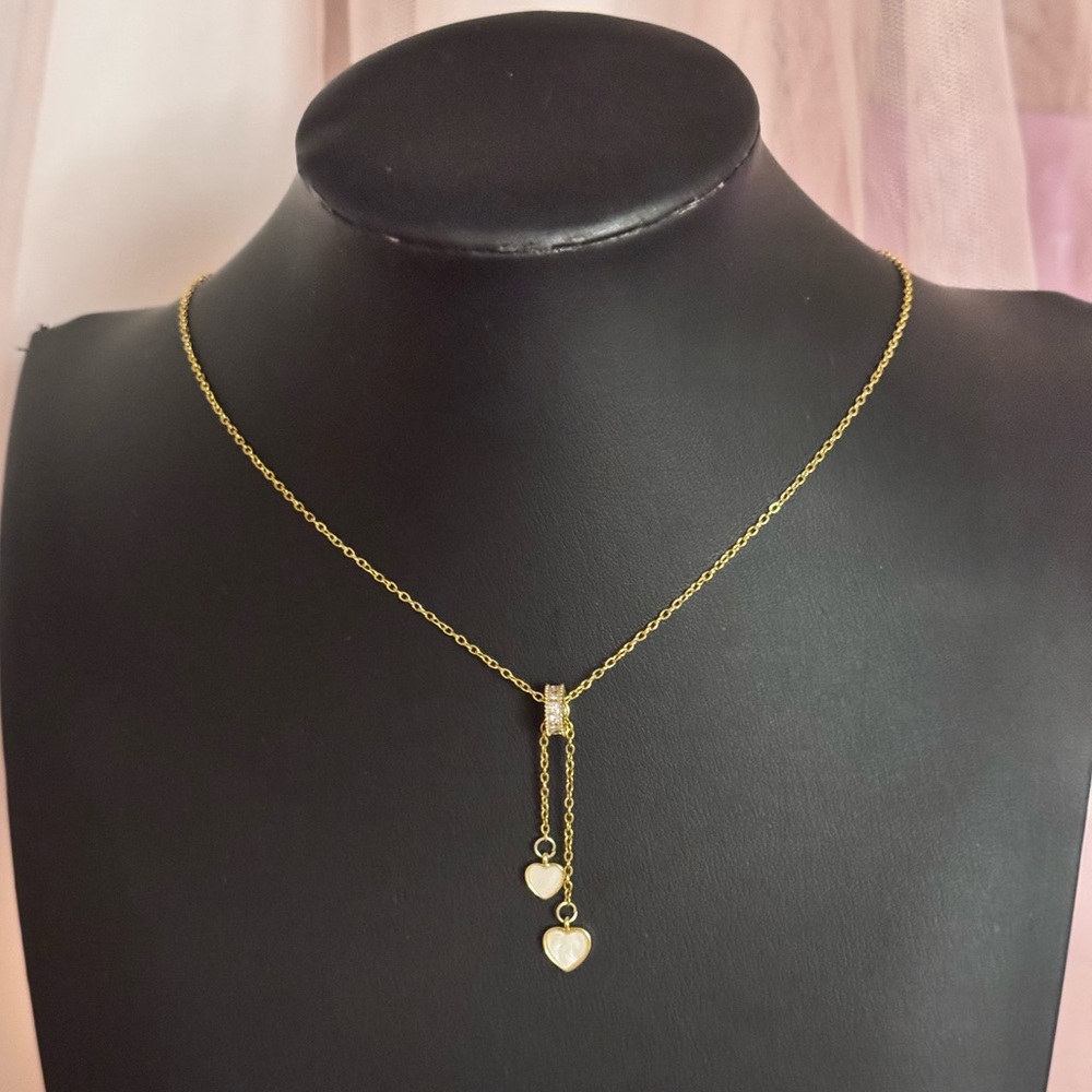 Double Heart Mother of Pearl Gold Necklace